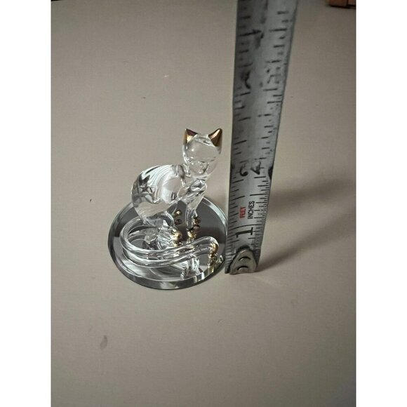Vintage Glass Baron | Glass Cat Figurine with Gold Accents on Mirror - Picture 3 of 6